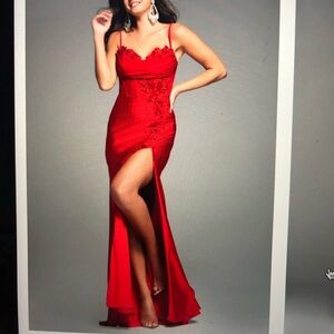 Jovani Vibrant Red Dress with Lace Details